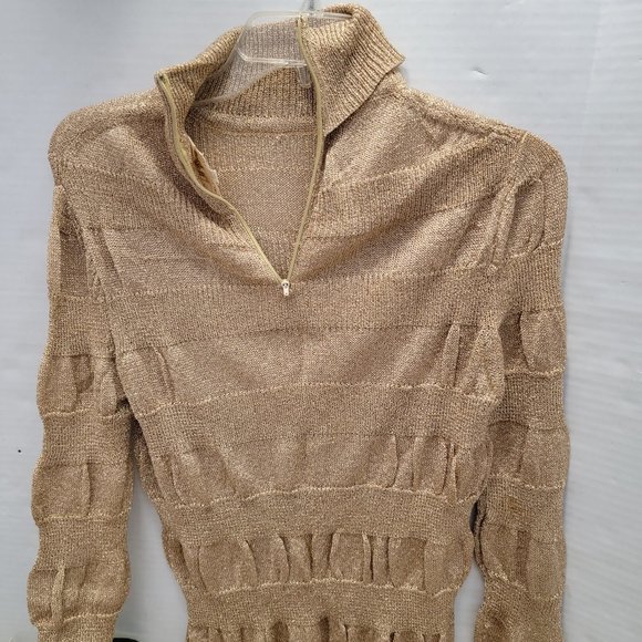 Vintage Jeri Jo New York Gold Metal thread Knit Top Long Maxi Skirt Hong Kong M - Picture 6 of 14